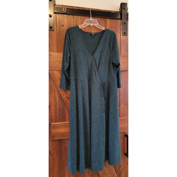 torrid Dresses & Skirts - Torrid Faux Wrap Surplice Neckline 3/4 Sleeve Casual Navy Blue Black Dress Sz 1X